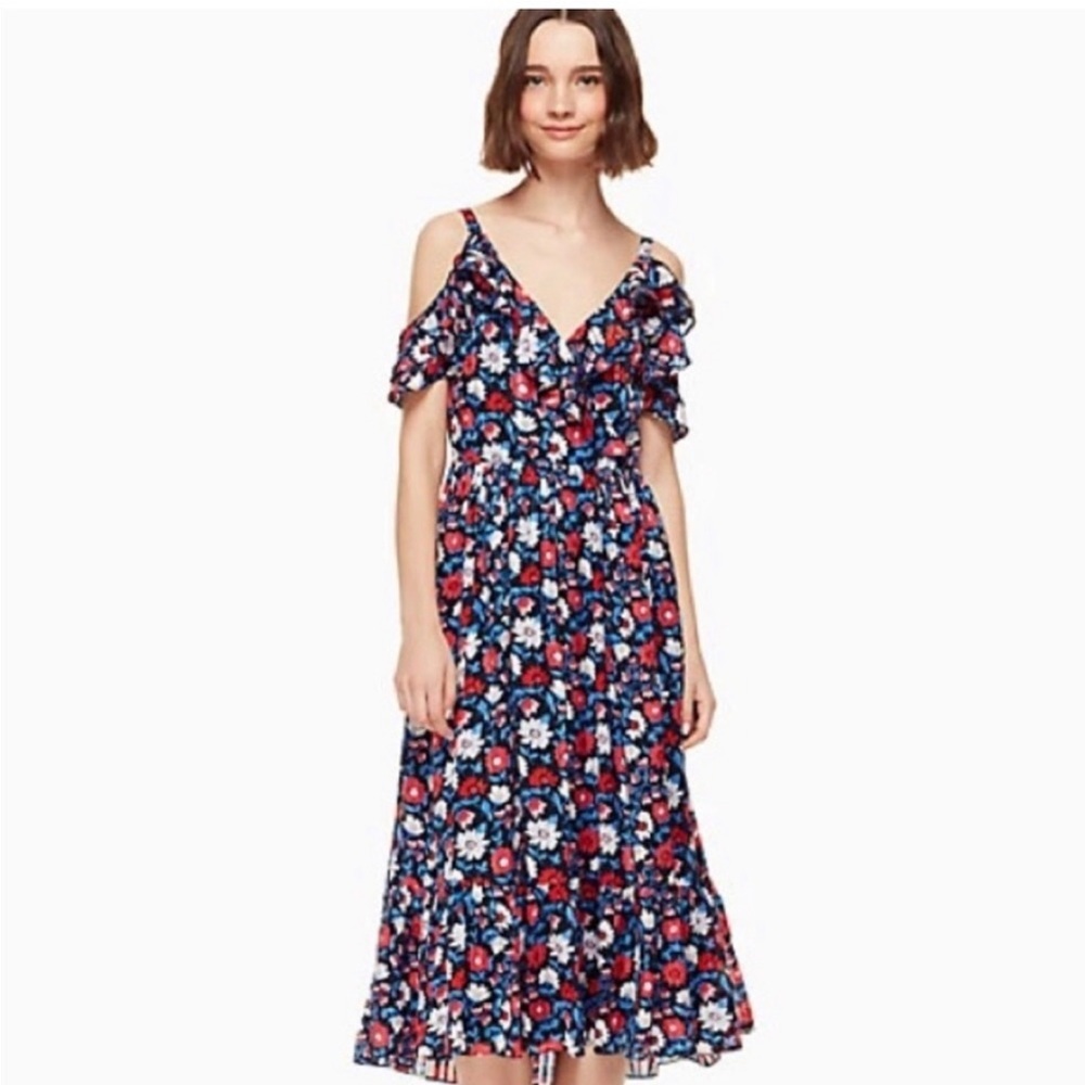 New Kate Spade Silk Floral Midi Dress Size 8